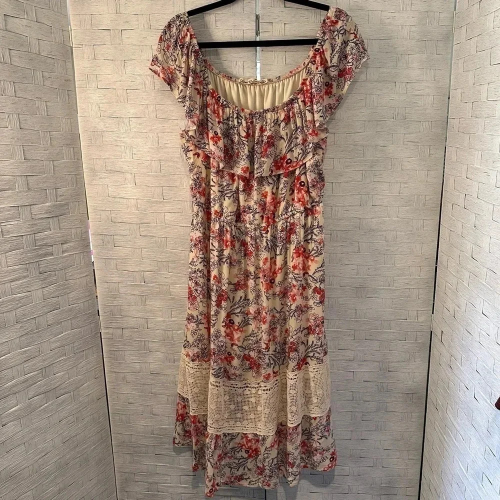 Liberty boho lace‎ dress with pink flowers size 1X in great